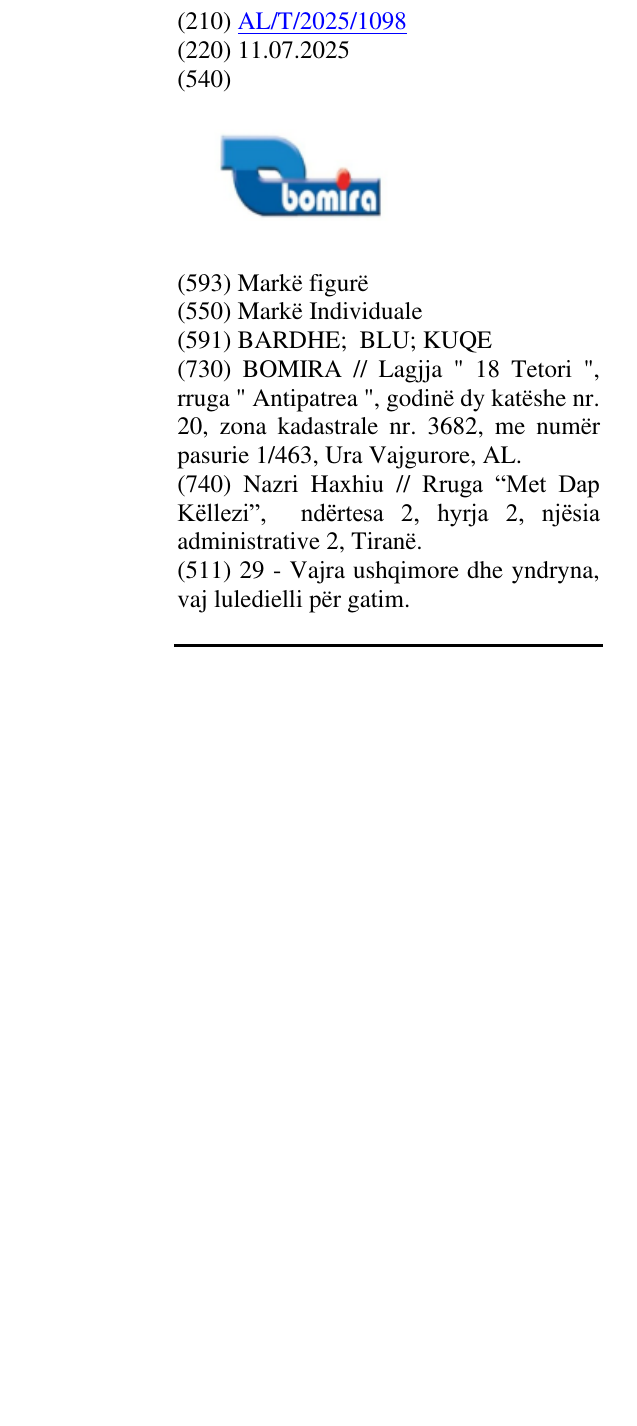 Zëri i markës BOMIRA në buletin