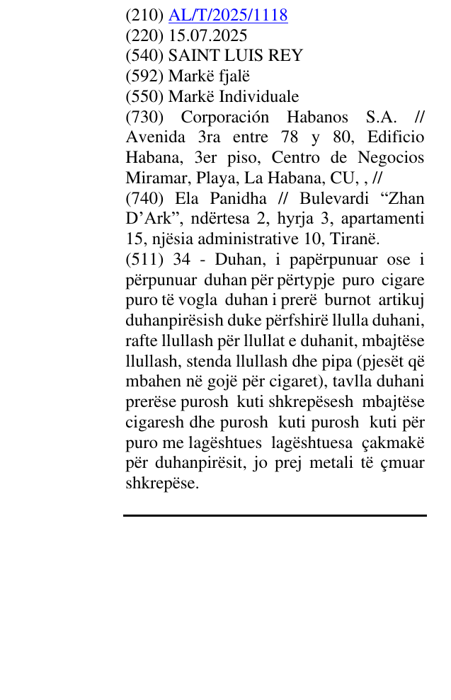 Zëri i markës SAINT LUIS REY në buletin