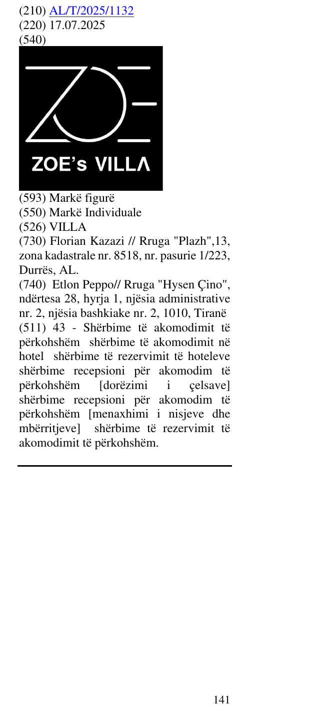 Zëri i markës VILLA në buletin