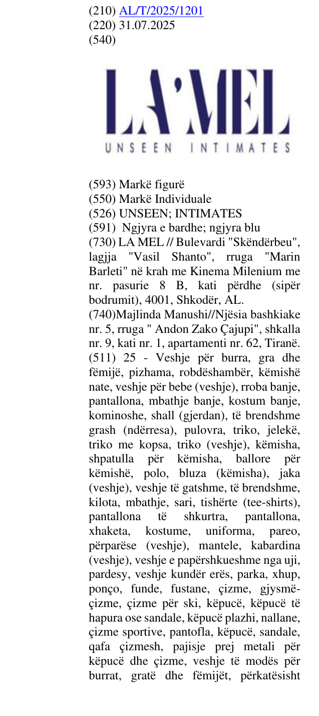 Zëri i markës UNSEEN; INTIMATES në buletin