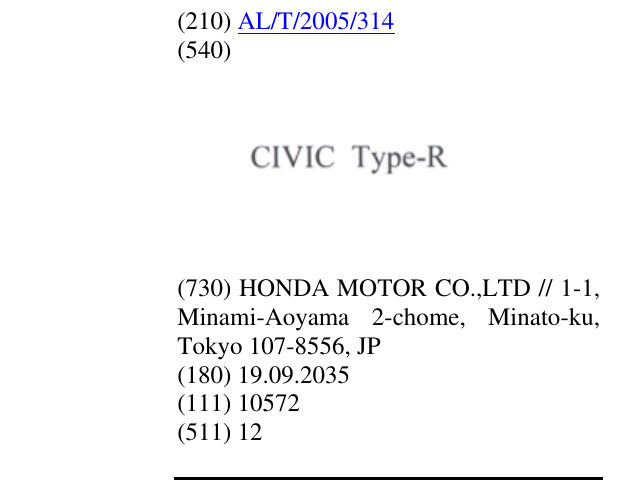 Zëri i markës CIVIC TYPE-R në buletin