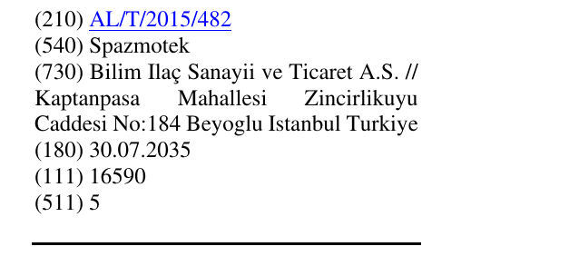 Zëri i markës Spazmotek në buletin