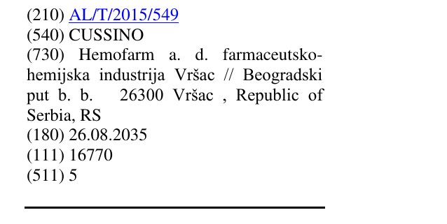 Zëri i markës CUSSINO në buletin