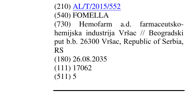 Zëri i markës FOMELLA në buletin