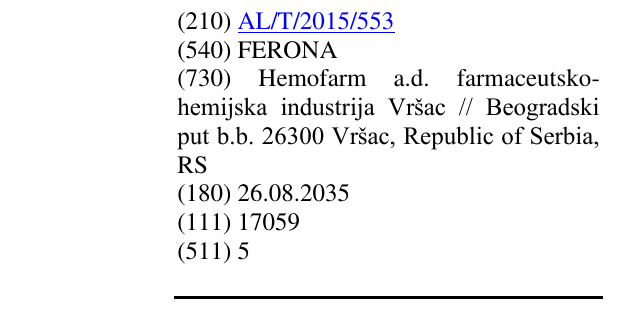 Zëri i markës FERONA në buletin