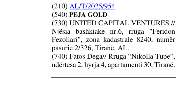 Zëri i markës PEJA GOLD në buletin