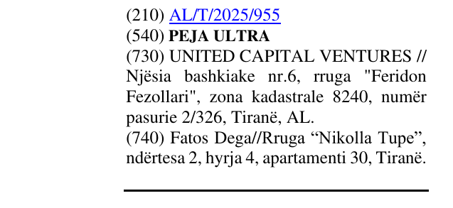 Zëri i markës PEJA ULTRA në buletin