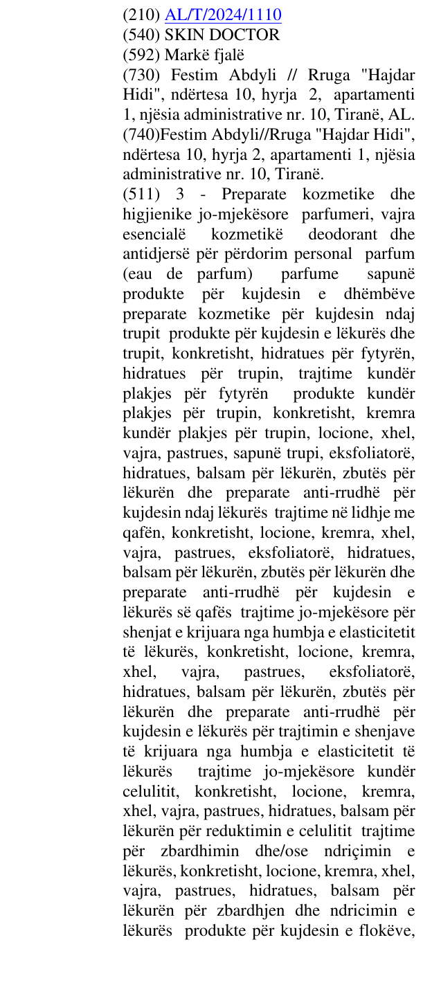 Zëri i markës SKIN DOCTOR në buletin