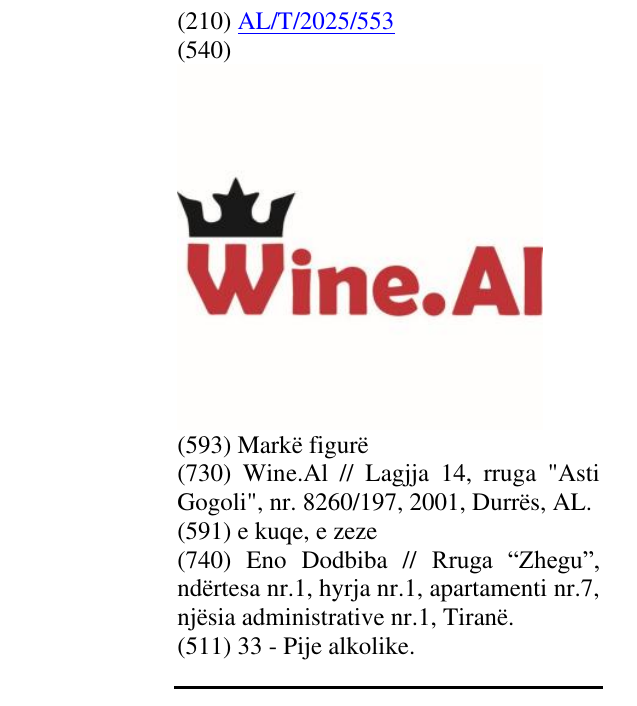 Zëri i markës wine.al në buletin