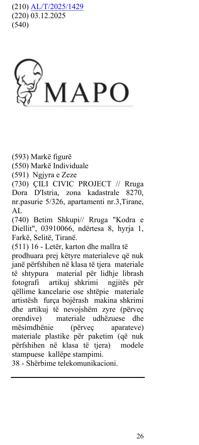Zëri i markës MAPO në buletin