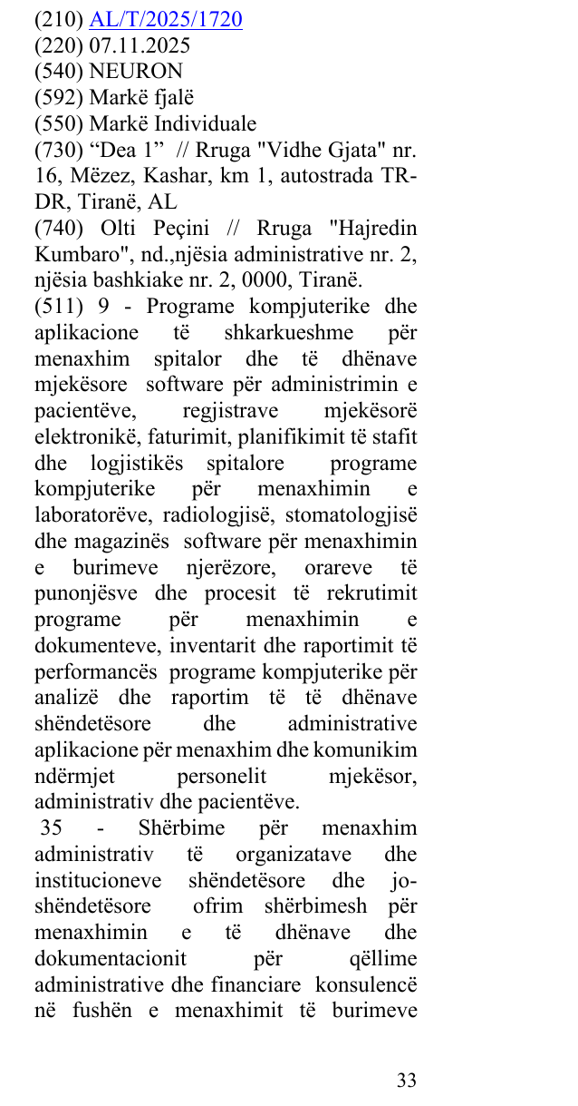 Zëri i markës NEURON në buletin