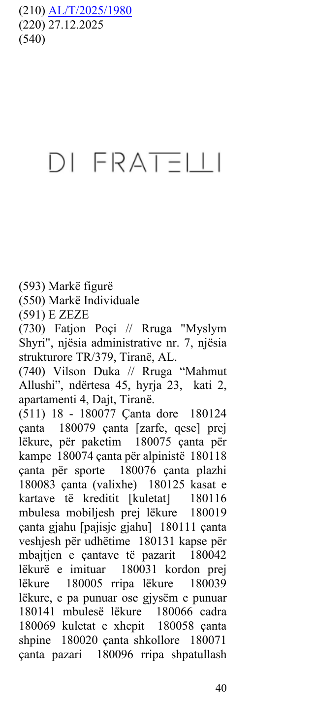 Zëri i markës DI FRATELLI në buletin