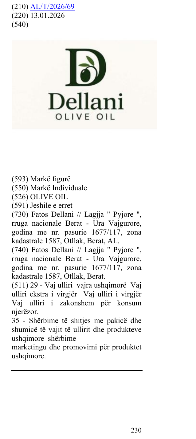 Zëri i markës OLIVE OIL në buletin