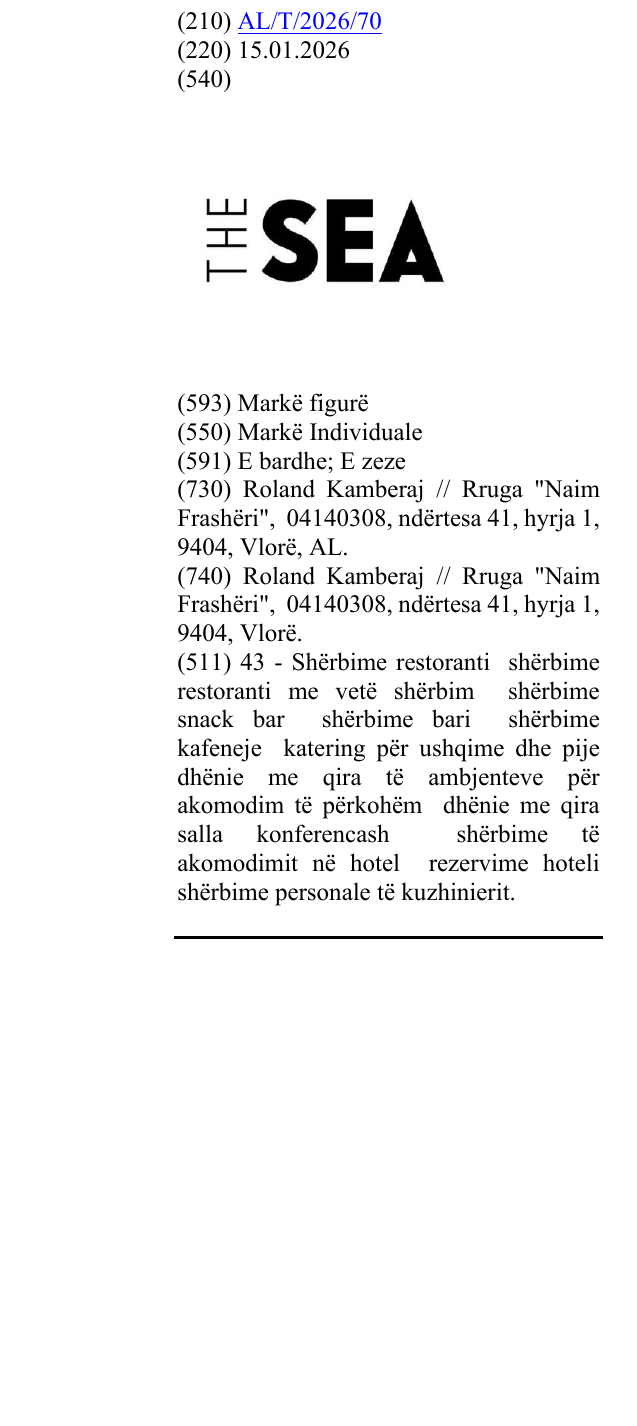 Zëri i markës THE SEA në buletin