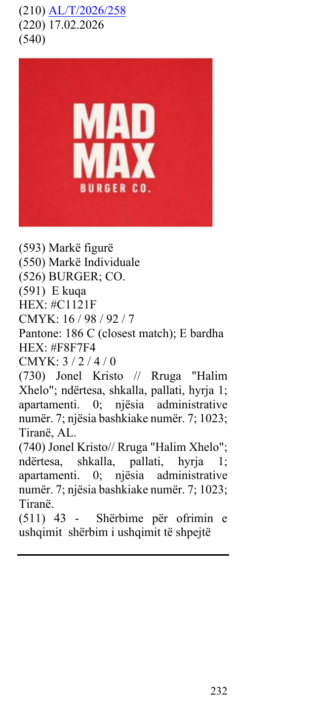 Zëri i markës BURGER; CO. në buletin