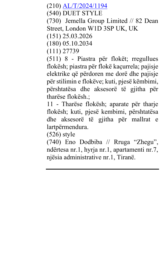 Zëri i markës DUET STYLE në buletin