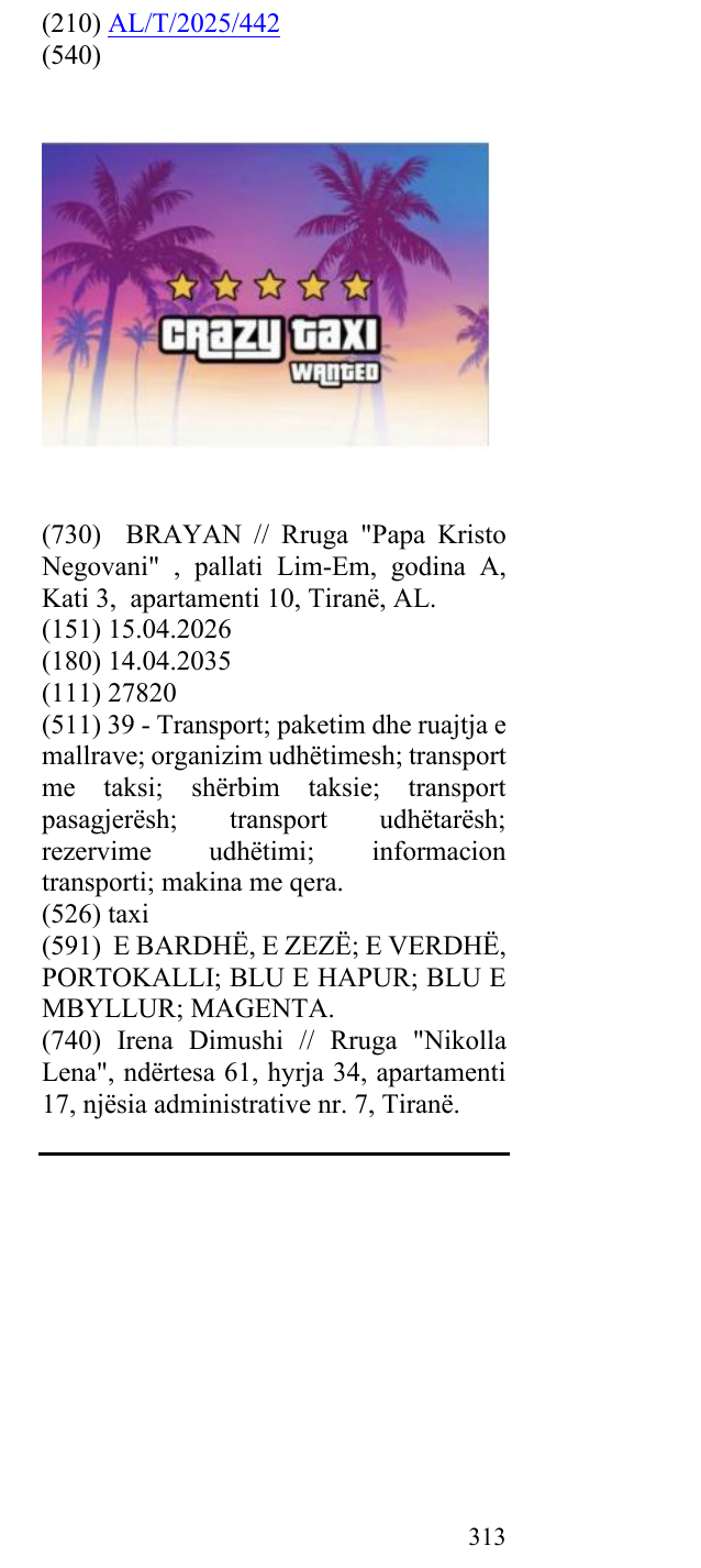 Zëri i markës taxi në buletin