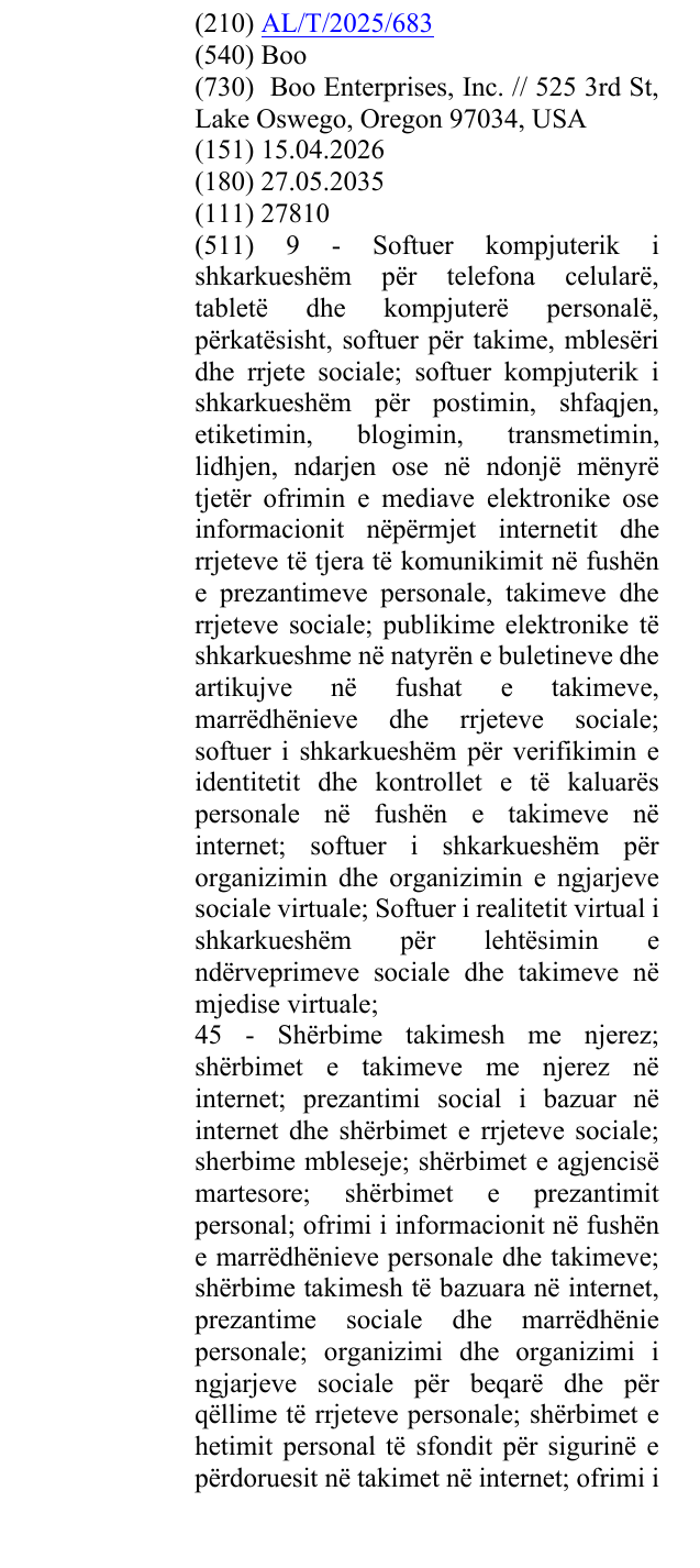 Zëri i markës Boo në buletin