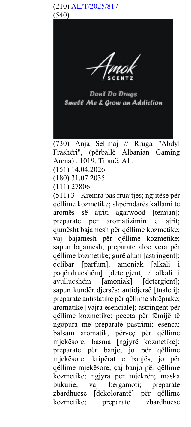 Zëri i markës Amok Scentz Don't Do Drugs Smell Me & Grow an Addiction në buletin