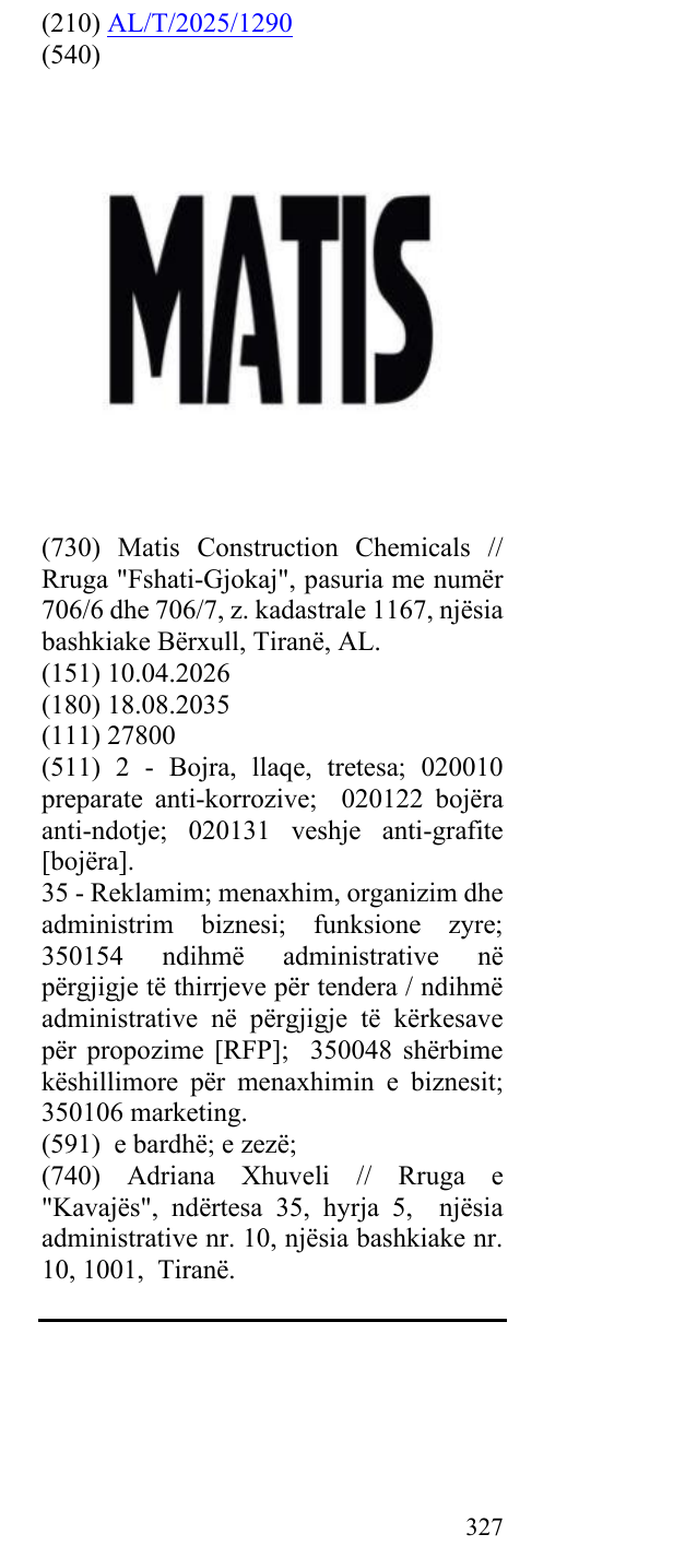 Zëri i markës MATIS në buletin