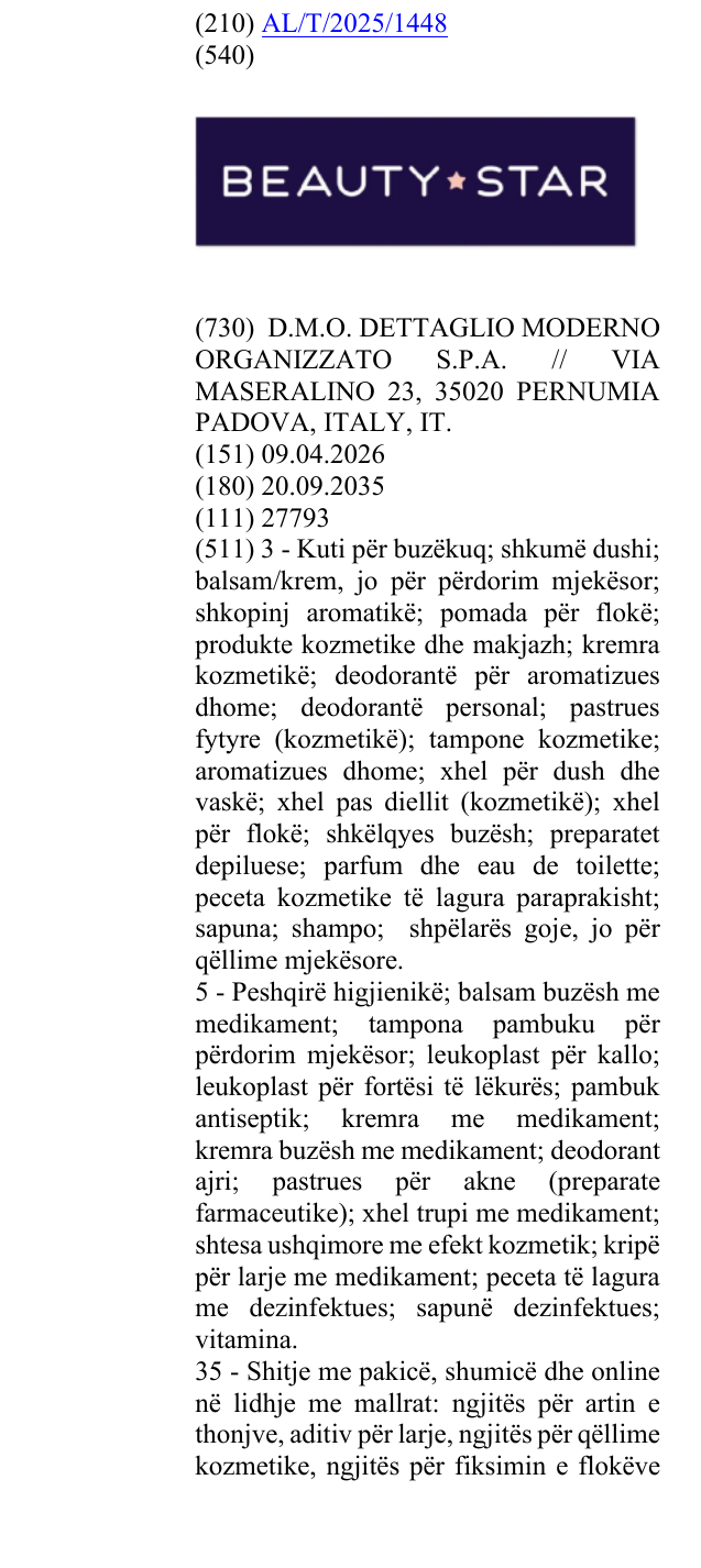 Zëri i markës BEAUTY STAR në buletin