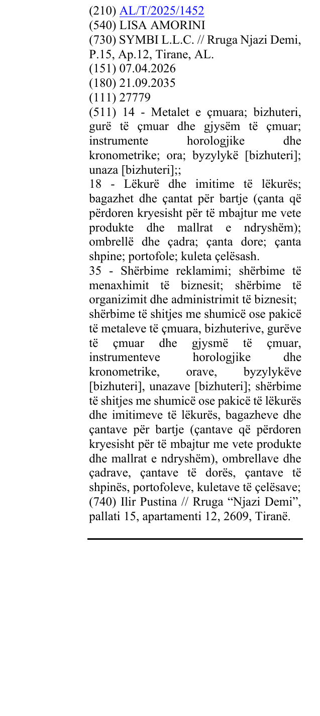 Zëri i markës LISA AMORINI në buletin