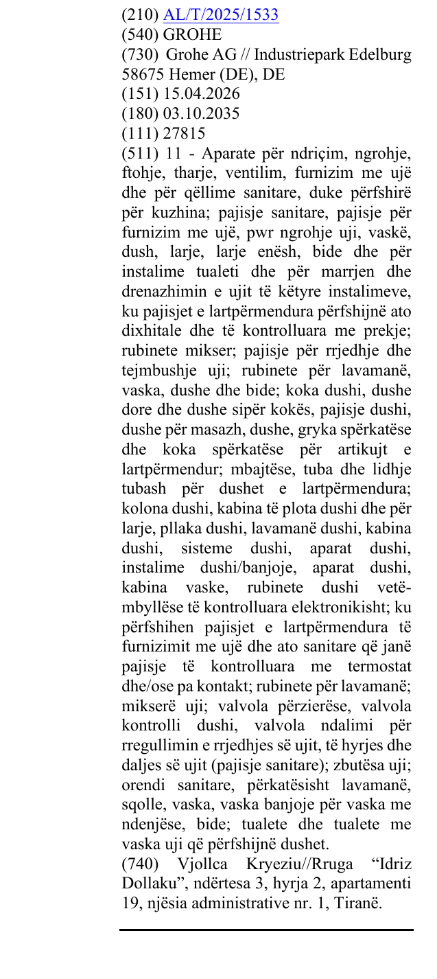 Zëri i markës GROHE në buletin