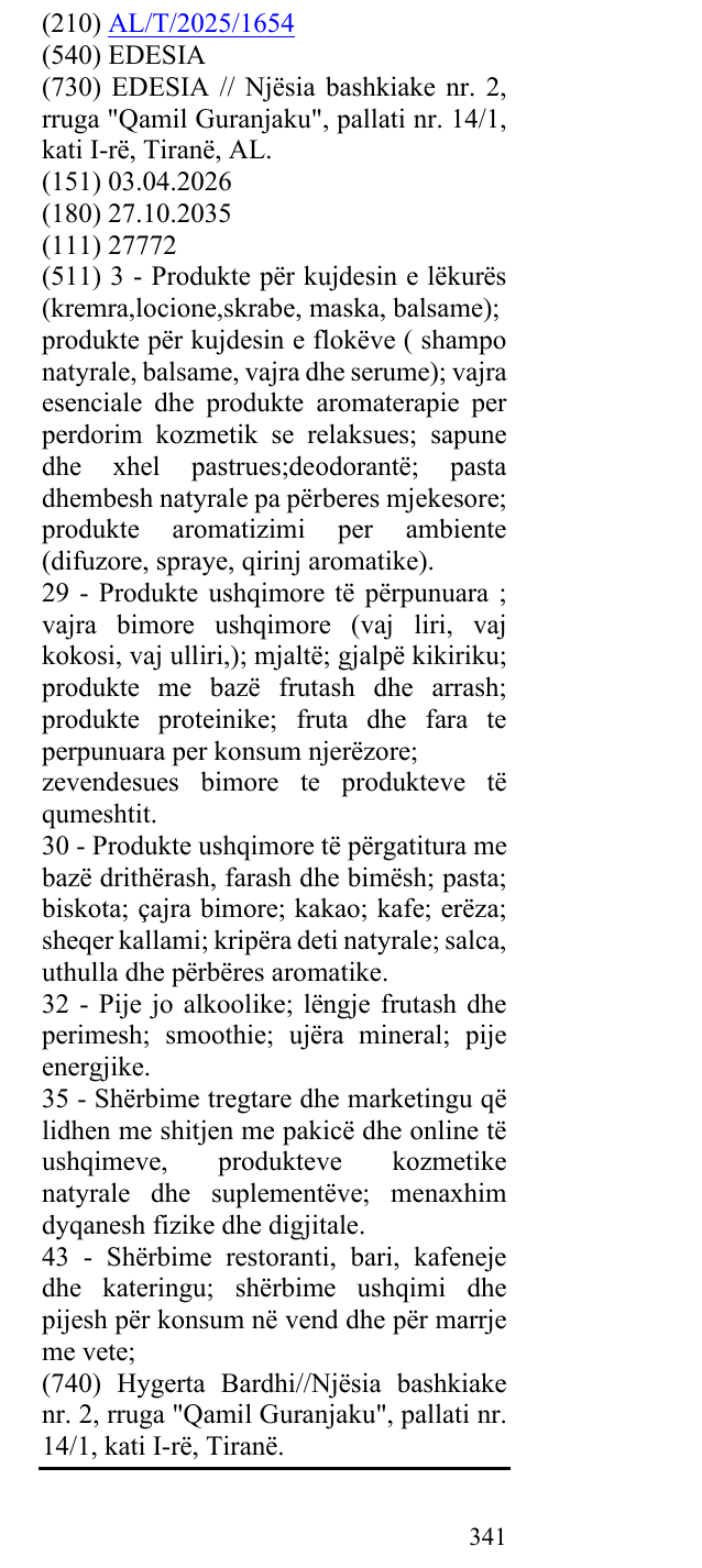 Zëri i markës EDESIA në buletin