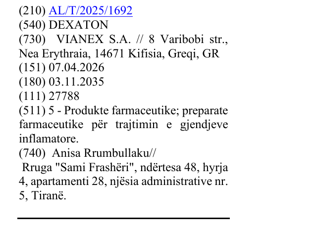 Zëri i markës DEXATON në buletin