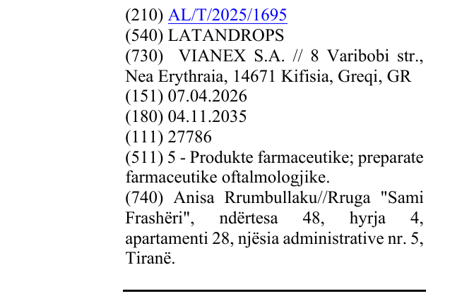 Zëri i markës LATANDROPS në buletin