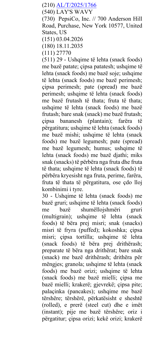 Zëri i markës LAY'S WAVY në buletin