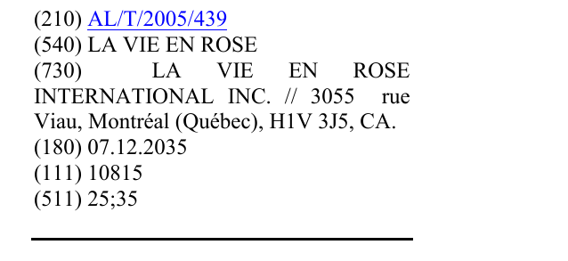 Zëri i markës LA VIE EN ROSE në buletin