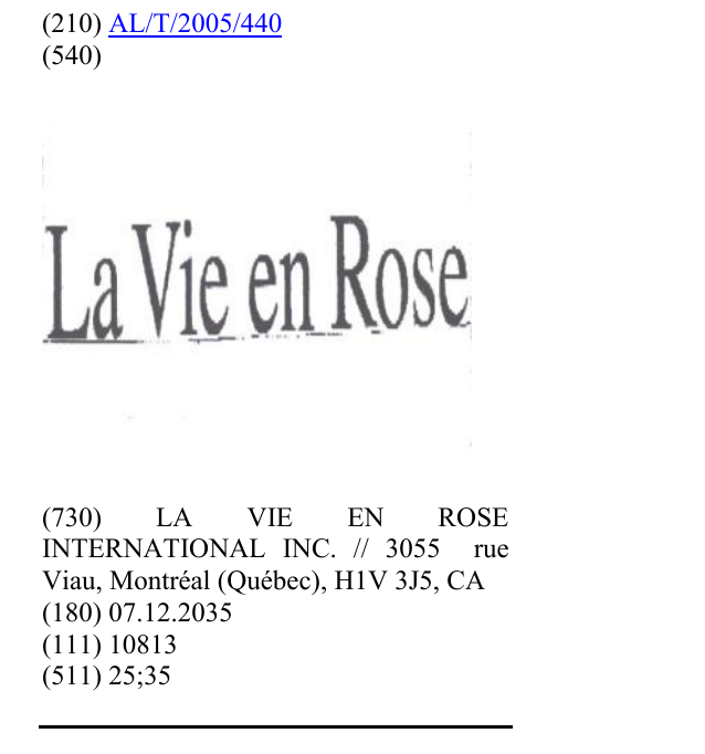 Zëri i markës LA VIE EN ROSE në buletin