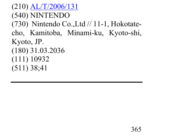 Zëri i markës NINTENDO në buletin