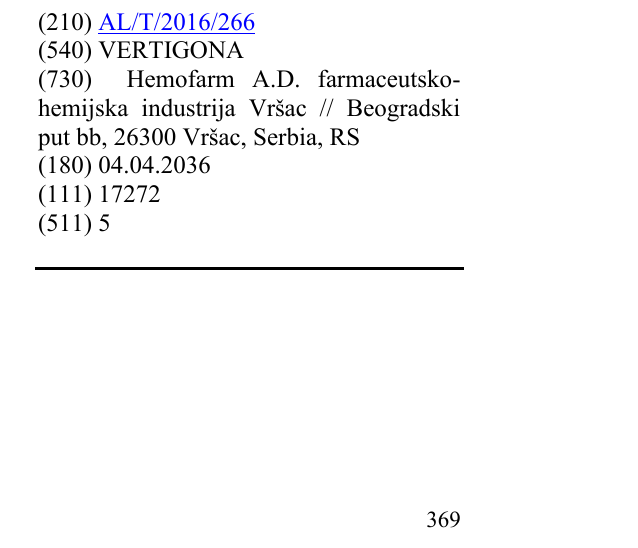 Zëri i markës VERTIGONA në buletin