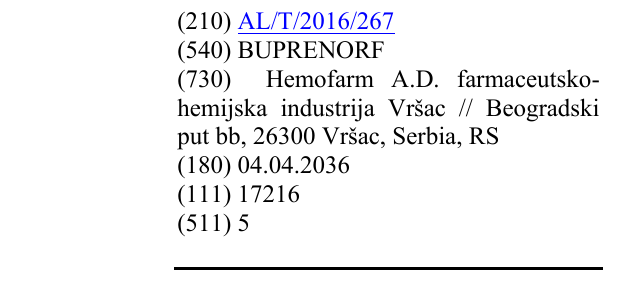 Zëri i markës BUPRENORF në buletin