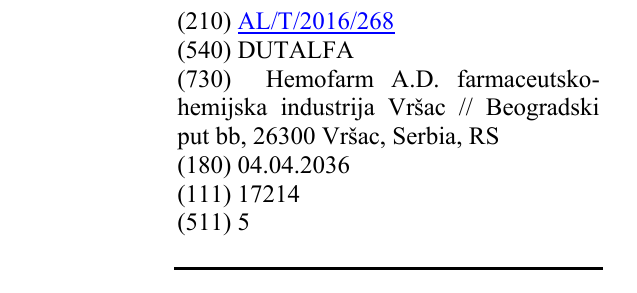 Zëri i markës DUTALFA në buletin