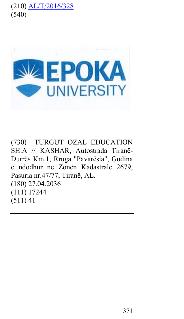 Zëri i markës EPOKA UNIVERSITY në buletin