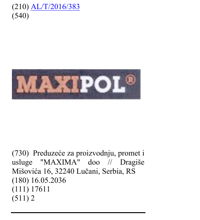 Zëri i markës MAXIPOL në buletin