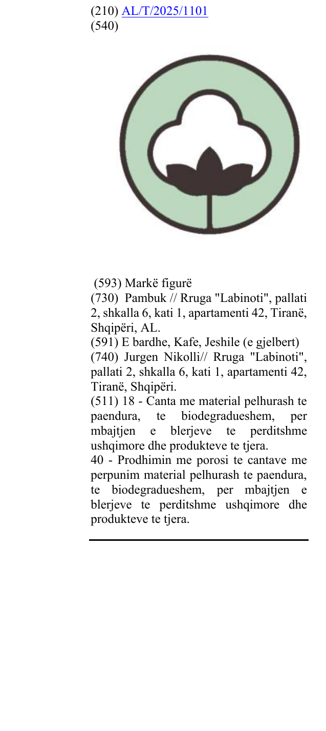 Zëri i markës AL/T/2025/1101 në buletin