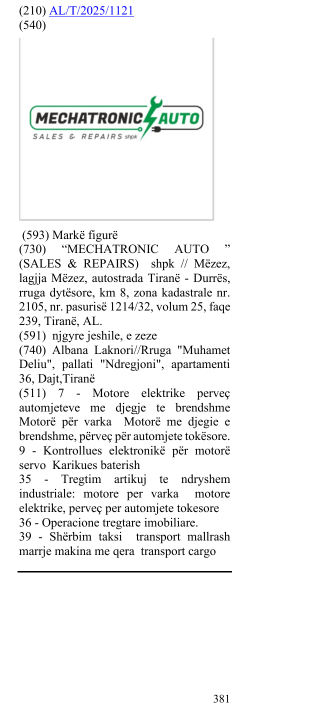 Zëri i markës MECHATRONIC AUTO në buletin