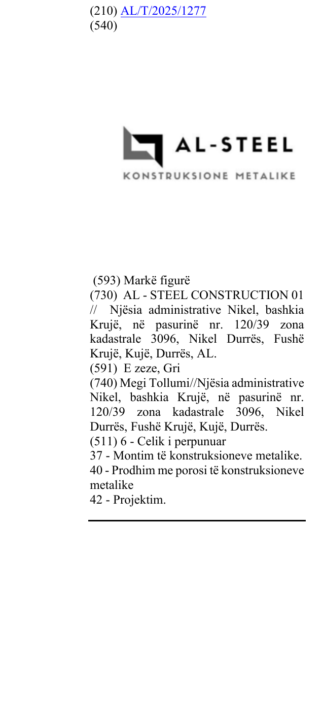 Zëri i markës AL - STEEL KONSTRUKSIONE METALIKE në buletin