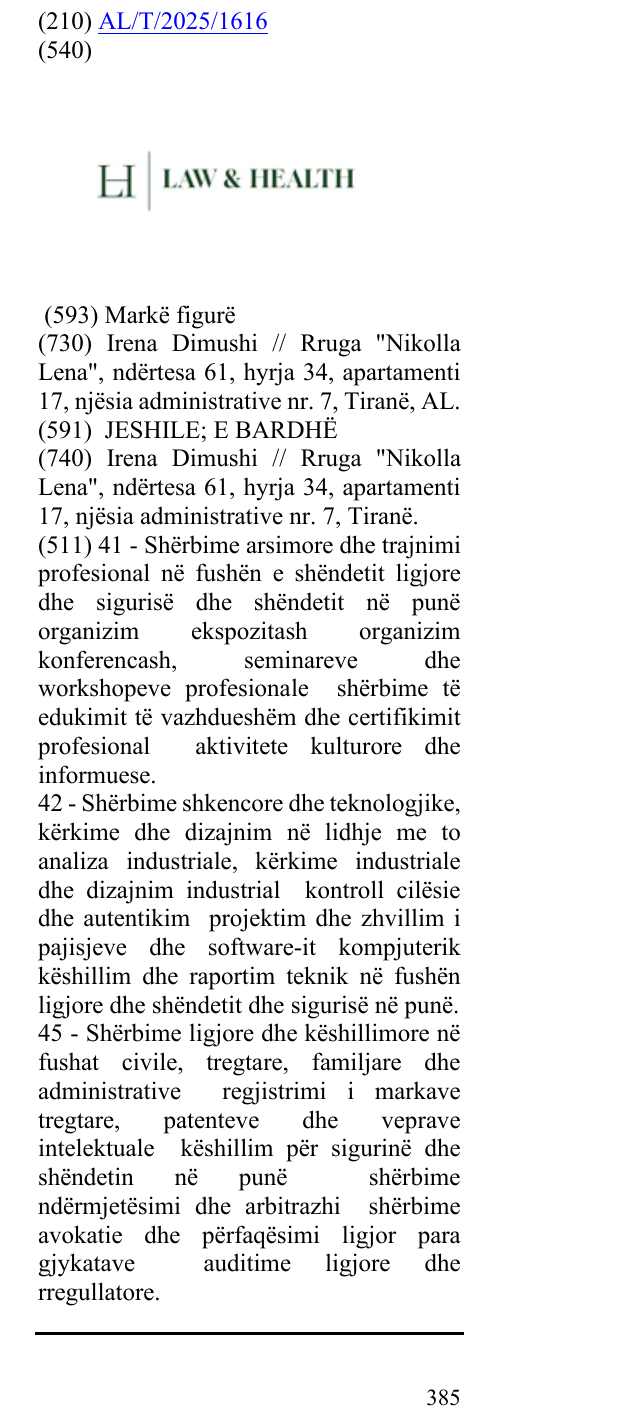 Zëri i markës LAW & HEALTH në buletin