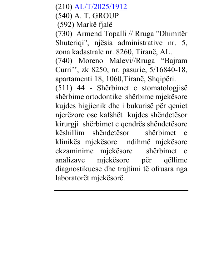Zëri i markës A. T. GROUP në buletin