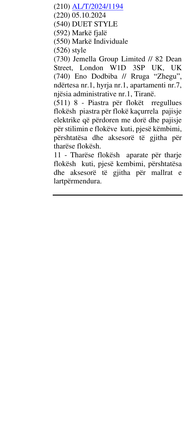 Zëri i markës DUET STYLE në buletin