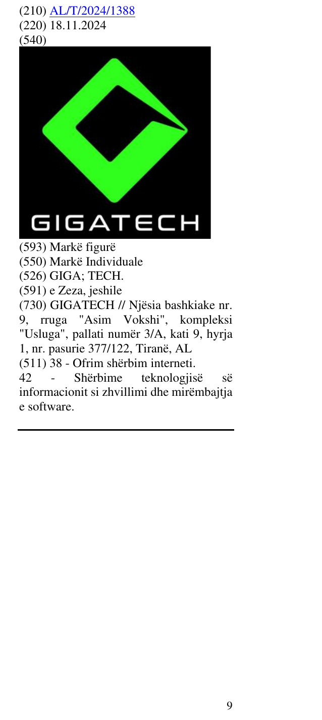 Zëri i markës GIGA; TECH. në buletin