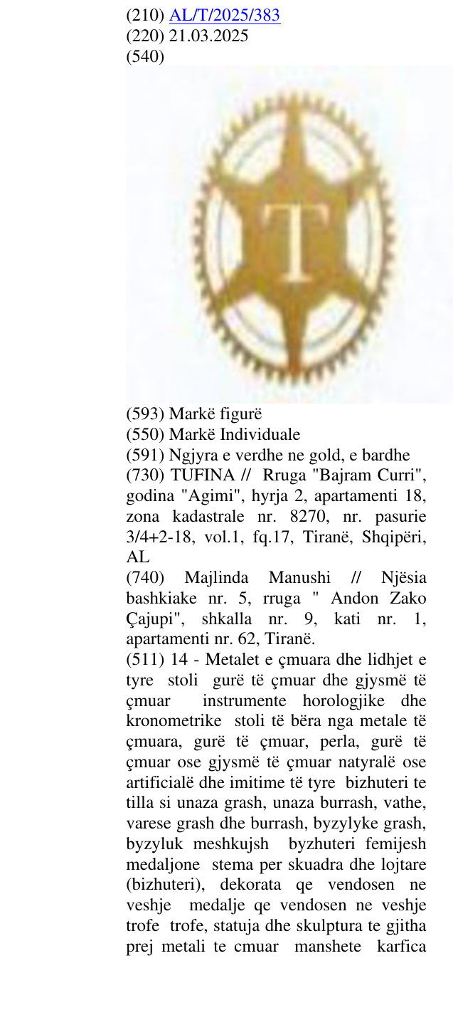 Zëri i markës Emertimi i markes " T" në buletin