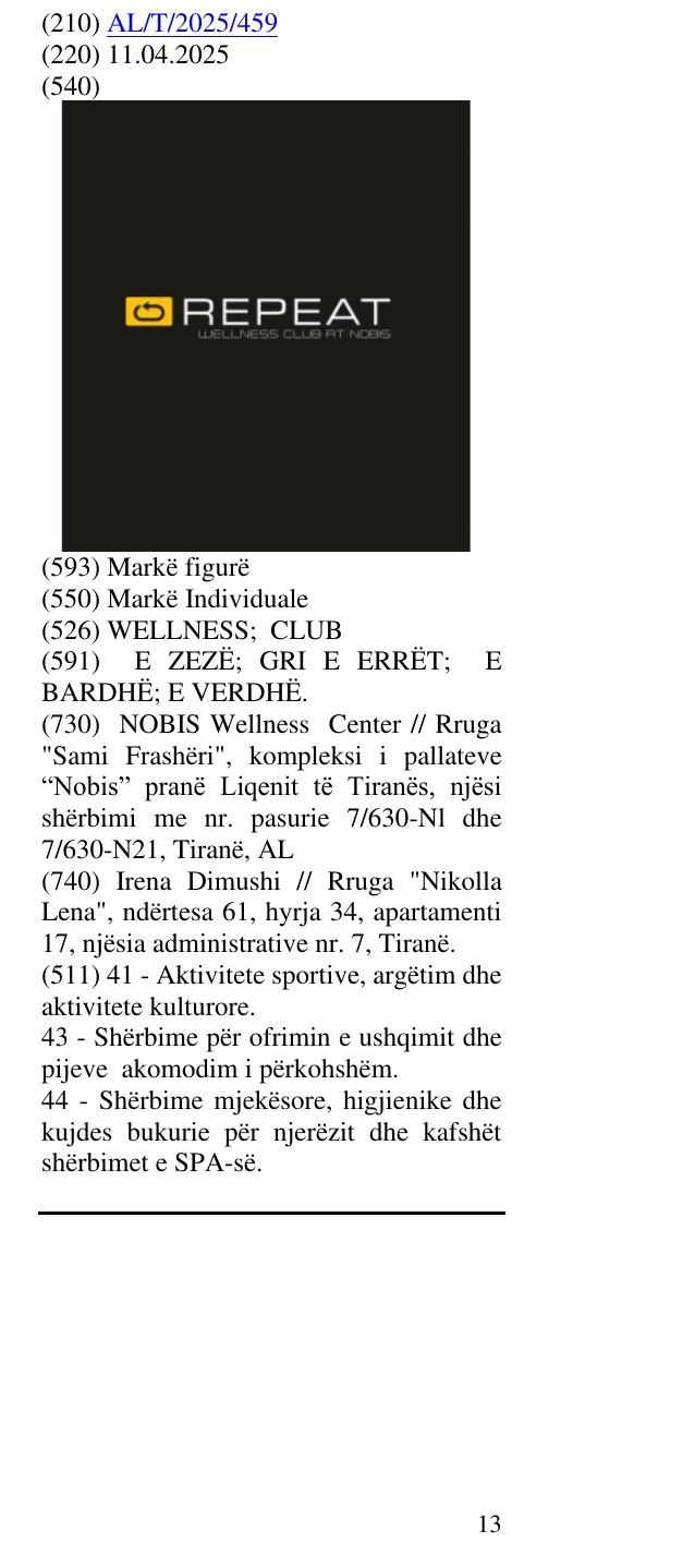 Zëri i markës WELLNESS; CLUB në buletin