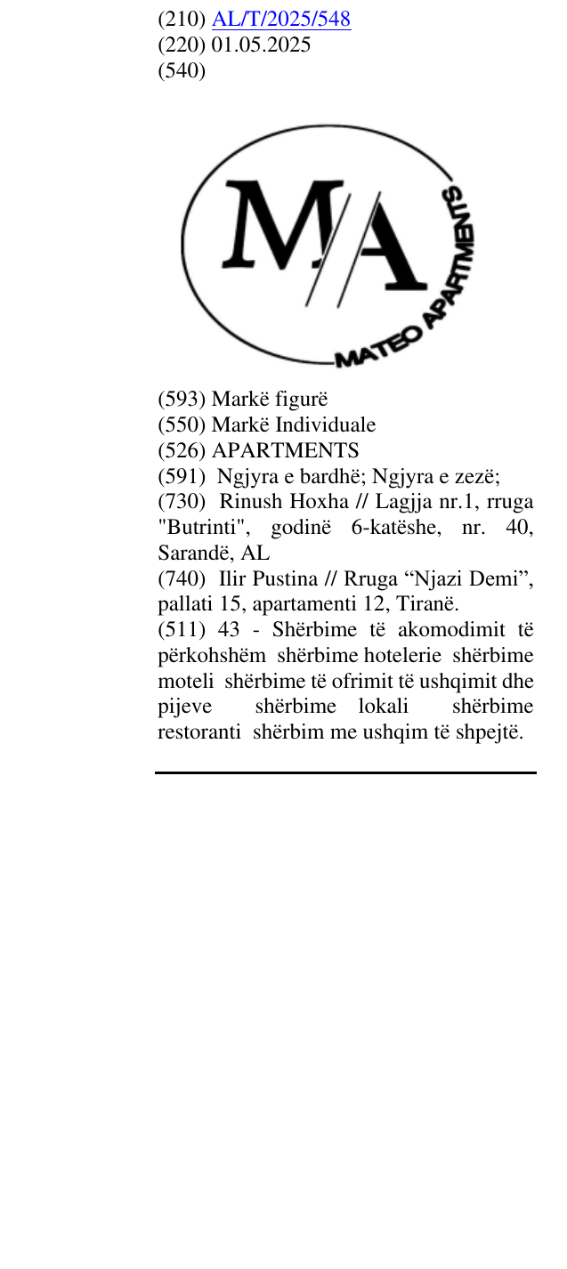 Zëri i markës APARTMENTS në buletin