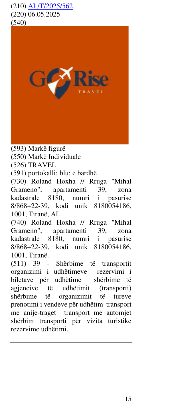 Zëri i markës TRAVEL në buletin
